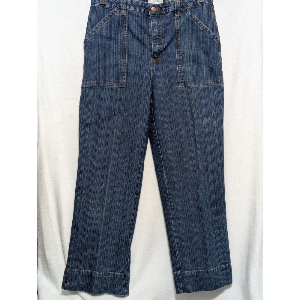 Bill Blass Petite Carpenter Jeans Dark Wash Vertical Slub Straight Leg 10P